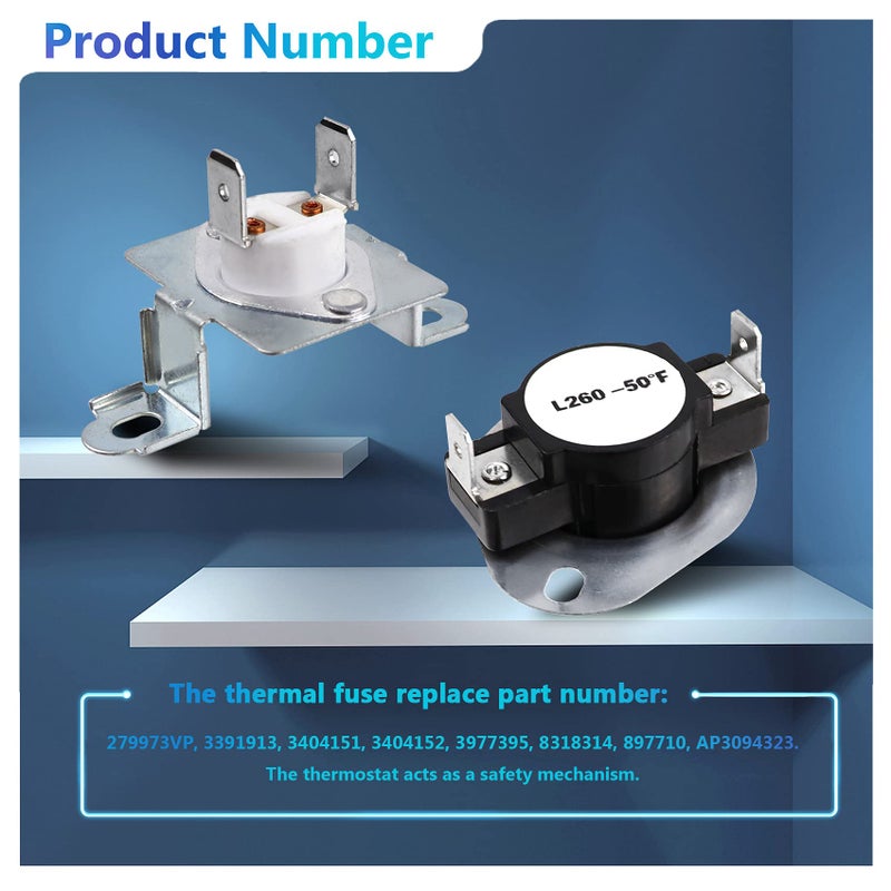 Monkemon 3387747 Dryer Heating Element & 279816 Thermostat Kit & 279973 3392519 Thermal cut-off Fuse Replacement Compatible with Kenmore, Samsung, Whirlpool, KitchenAid electric dryers and more. - Image 4